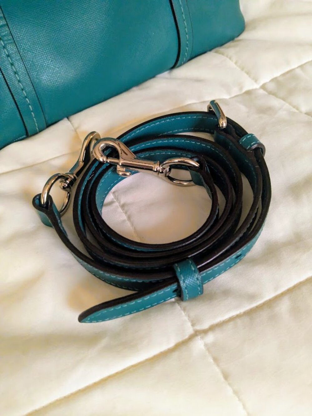 Coach Peyton Cora Domed Satchel Bag Handbag Crossbody Leather Jade Teal Green - Picture 5 of 8